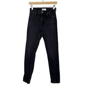 Zara Womens 4 Split Hem High Rise Skinny Jeans Washed Black Cotton Stretch Gray
